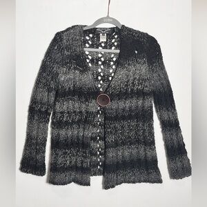 Ange by Fabri Ozel Fine Wool Crochet Black and Gray Cardigan Petite Small